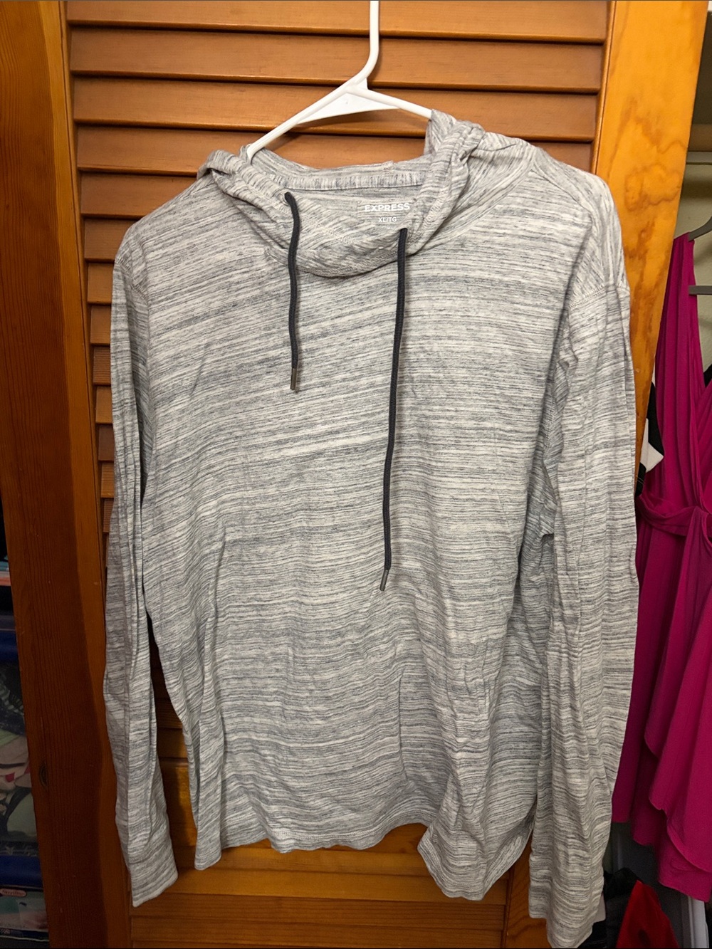 Express Men's Gray Marled Crewneck Hoodie Sweater